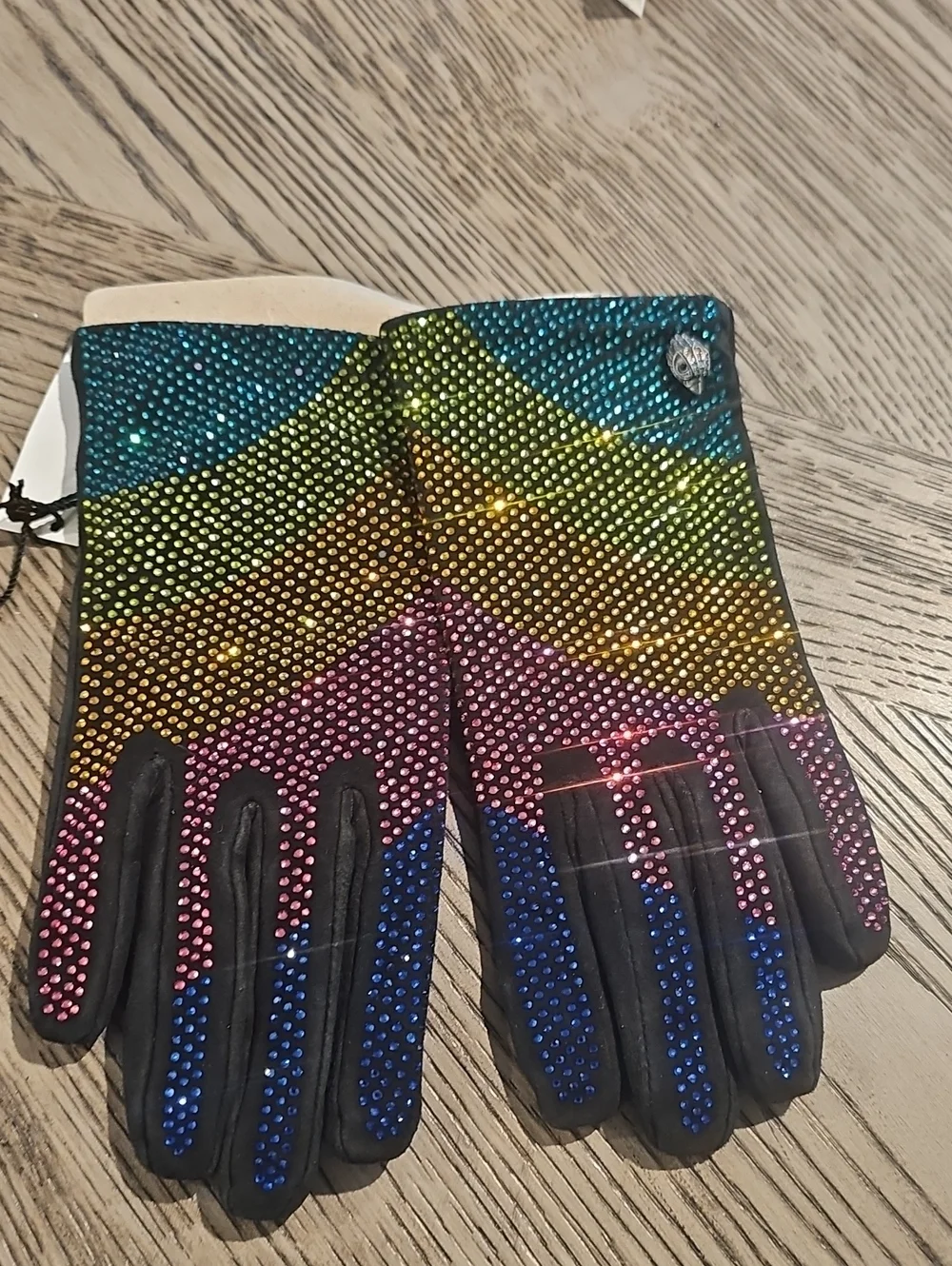 Kurt Geiger London Kensington Rainbow Crystal Embellished Gloves SZ S NWT $148